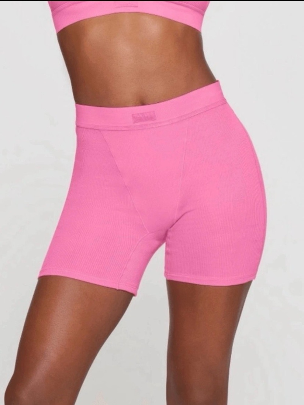 SKIMS Cotton Rib Boxer Shorts in Sugar Pink Medium